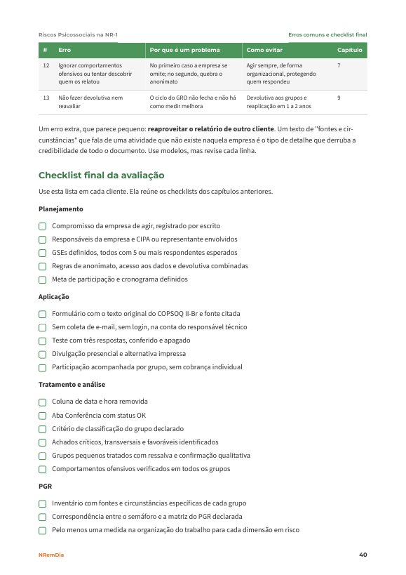 Página do checklist final